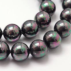 シェルパールビーズ連売り  虹メッキ  グレードA  ラウンド  ブラック  12mm  穴：1mm  約34個/連  16インチ&nbsp;BSHE-L025-05-12mm