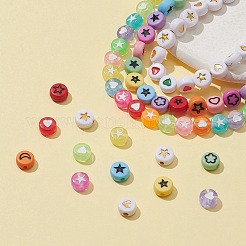 210スタイルの不透明&透明&メッキアクリルビーズ6個。  エナメル  混在模様とフラットラウンド  ミックスカラー  6.5~7x3.5~4mm  穴：1.5~1.8mm  35個/スタイル&nbsp;OACR-FS0001-09