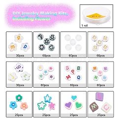 DIYジュエリー作成キット  フラワー＆フラットラウンド＆ハートアクリルビーズを含む  花と星とハートと正方形の手作りポリマー粘土ビーズ  結晶弾性糸  ミックスカラー  ビーズ：520個/セット&nbsp;DIY-YW0003-97