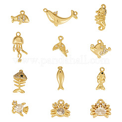 12 шт. 12 стиля подвески из латуни с микропаве из кубического циркония на тему океана&nbsp;KK-TA0003-33