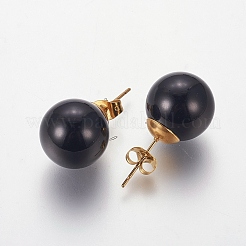 304ステンレススチールジュエリーセット  ペンダントネックレスやスタッドのピアス  アクリルと  ラウンド  ゴールドカラー  ネックレス：27.9インチ（71cm）  耳スタッド：27x14ミリ  ピン：0.8mm&nbsp;SJEW-E329-01G