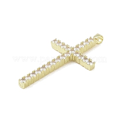 18k ゴールドメッキ真鍮製ガラスペンダント  クロス  透明  51x28.5x4mm  穴：3.5x4.1mm&nbsp;KK-A209-11G-01