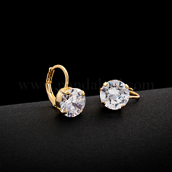 美しいデザイン18KGP本金メッキブラスラインストーンフレンチフックピアス  17mm&nbsp;EJEW-EE0001-144