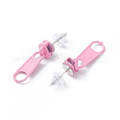 女性用鉄ピン付き合金ジッパーバックルダングルスタッドピアス  パールピンク  25.5mm  ピン：0.7mm&nbsp;EJEW-A090-01H