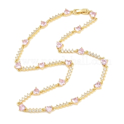 Collane a catena con maglie a cuore in ottone e pavé di zirconi rosa&nbsp;KK-CBA4547-16A-G