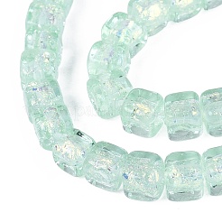 手作りの箔ガラスビーズ連売り  キューブ  淡緑色  6~7x6~7x6~7mm  穴：0.9~1.4mm  約50個/連  12.80~13.19インチ（32.5~33.5cm）&nbsp;FOIL-Q002-04F