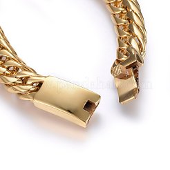 イオンプレーティング（IP）304ステンレススチールカーブチェーンブレスレット  箱の留め金付き  多面カット  ゴールドカラー  8-5/8インチ（22cm）  13x6mm&nbsp;BJEW-E346-09G