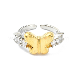 Стойка покрытие латунь микро паве кубический цирконий открытые манжеты кольца&nbsp;RJEW-C076-07C-G