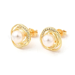 Круглые серьги-гвоздики из латуни с микропаве из прозрачных кубических цирконий EJEW-C154-05G