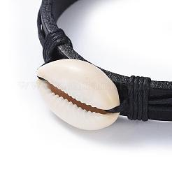 Bracciali intrecciati in pelle di vacchetta regolabile&nbsp;BJEW-JB04438-01
