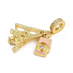 Подвески-шармы европейские с подвесками из латуни с покрытием из прозрачного кубического циркония и эмали KK-U035-28G