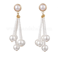 Серьги-гвоздики с круглым жемчугом и стеклянными бусинами EJEW-TA00768