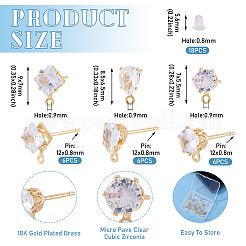 18 шт. 3 стиля латунных микропаве прозрачных кубических цирконий серьги-гвоздики фурнитура&nbsp;KK-TA0003-28