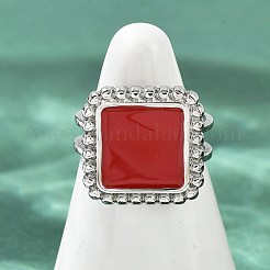 Квадратные эмалевые кольца из нержавеющей стали 304 для женщин&nbsp;RJEW-G355-06P-02