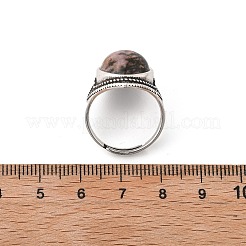 天然ロードナイトの調節可能なリング  アンティークシルバートーンの真鍮製指輪  菱形  22mm  内径：18mm&nbsp;G-P560-03AS-15