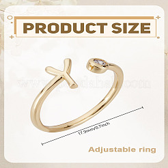 1 anillo abierto de latón con micro pavé de circonita cúbica transparente para mujer&nbsp;RJEW-LP0002-37Y