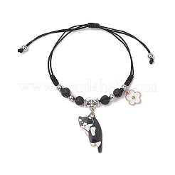 Браслеты из плетеных бусин из натуральной лавы BJEW-TA00621-01