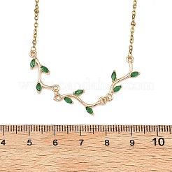 Collane con catena a maglie di rami frondosi in ottone con zirconi cubici&nbsp;NJEW-JN06070-01