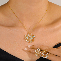 Комплекты из латунных подвесок в форме луны и серег-гвоздиков с микропаве из прозрачных кубических цирконий для женщин DZ0544