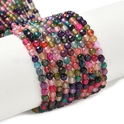 天然石瑪瑙ビーズ連売り  染め＆加熱  ラウンド  多面カット  カラフル  4mm  穴：0.5mm  約92個/連  14.57インチ（37cm）&nbsp;G-E469-12Y
