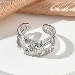 Messing Micro Pave Zirkonia Manschette offene Ringe&nbsp;RJEW-C163-15P