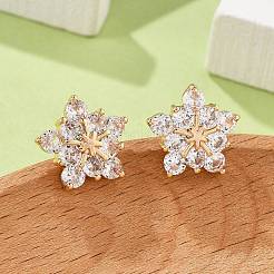 Orecchini a bottone da donna in ottone con micro pavé di zirconi cubici&nbsp;EJEW-G428-28B-02