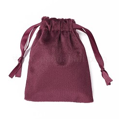 ビロードのアクセサリー類の巾着袋  サテンリボン付き  長方形  ファイヤーブリック  10x8x0.3cm&nbsp;TP-D001-01A-07