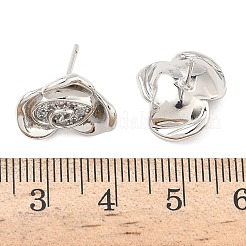 Серьги-гвоздики из латуни с микропаве из кубических цирконий в форме цветка розы&nbsp;EJEW-G452-08P-02