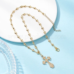 Женские ожерелья из латунной цепочки с подвеской в виде креста из сплава&nbsp;NJEW-JN05617
