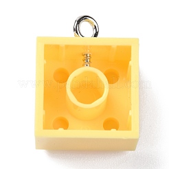 樹脂チャーム  プラチナ鉄ループ付き  おもちゃのレンガ  ライトカーキ  21x15.5x11mm  穴：2.6mm&nbsp;RESI-E017-A02