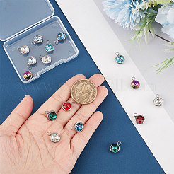 16 個 8 色のガラスチャーム  多面カット  304ステンレススチール製金具付き  フラットラウンド  ミックスカラー  14x10x6.5mm  穴：2.5mm  2個/カラー&nbsp;GLAA-UN0001-10