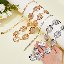 2 Stück 2 Farben Legierung oval mit Blumengliederkette Taille Bauchketten für Frauen&nbsp;AJEW-HS0001-31