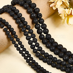 5 нити натуральных круглых бусин из лавового камня G-LT0001-02C-02