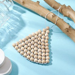 三角形の木製ビーズペンダント装飾  編んだナイロン糸の家庭用吊り下げ飾り  パパイヤホイップ  170mm&nbsp;HJEW-JM02410