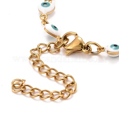 Bracciale a cuore smaltato con catene a maglie malocchio&nbsp;BJEW-P271-06G-01