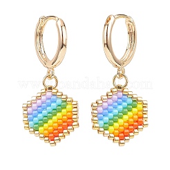 Радужные цветные японские плетеные шестигранные серьги-кольца с подвесками&nbsp;EJEW-MZ00005