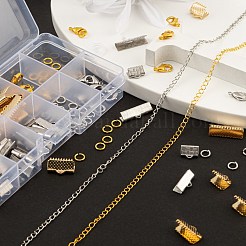 DIYジュエリー作りパーツキット  304ステンレススチールリボンカシメエンドパーツ子60個を含む  真鍮製のカニカン＆ツイストチェーン＆丸カン  ミックスカラー  リボンクリンプエンド：60個&nbsp;DIY-LS0003-07