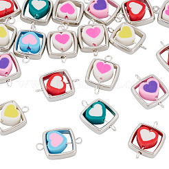 20 Stück Polymer Clay Herz & CCB Quadrat Rahmen Glieder Verbinder Charms&nbsp;CLAY-TADJ0001-09
