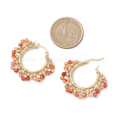 3 пара серег-колец из латуни с натуральными драгоценными камнями EJEW-TA00782