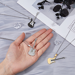 3шт 3 цвета нержавеющая сталь кулон ожерелье гитара комплект для женщин мужчин NJEW-FI0001-36