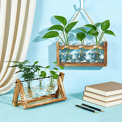 2 sac de vase hydroponique rustique en verre triple avec support en bois&nbsp;AJEW-TW0001-38