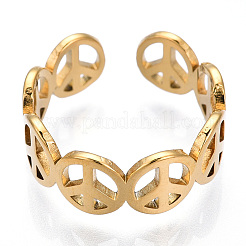 Placcatura ionica (ip) 304 anello aperto con simbolo della pace in acciaio inossidabile per donna&nbsp;RJEW-T027-08G