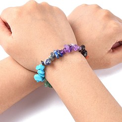 チャクラの宝石のストレッチブレスレット  水晶の線付き  内径：2-1/8インチ（5.5cm）&nbsp;X-BJEW-JB02288-02