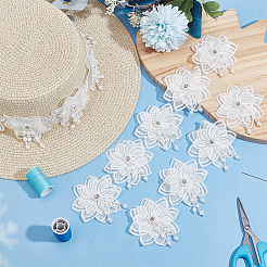 Цветочная кружевная отделка ручной работы из полиэстера OCOR-WH0077-96