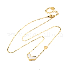 Collar con colgante de corazón de concha blanca natural pavé de acero inoxidable 304 para mujer&nbsp;NJEW-U032-09G-01
