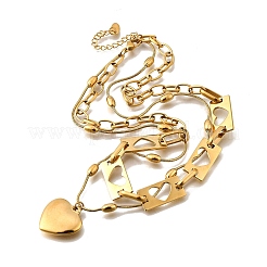 Двухслойные ожерелья из нержавеющей стали 304 с полым сердечком для женщин NJEW-F341-01G