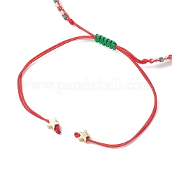 Navidad 6mm redondo teñido natural Taiwán jade y cornalina natural y cuentas de semillas de vidrio pulseras de cuentas trenzadas&nbsp;BJEW-MZ00070-03