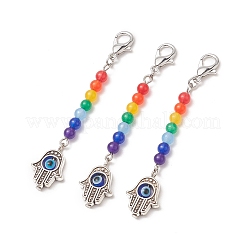 Mano di hamsa in lega con decorazione pendente con perline rotonde in Malesia tinta naturale&nbsp;HJEW-JM00941