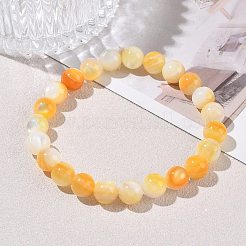 Bracelets extensibles à perles rondes en coquillage jaune naturel de 7 mm&nbsp;SH-CBACA76-18C