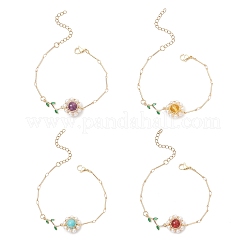 4 pulsera de eslabones con cuentas de circonita cúbica y perlas de concha&nbsp;BJEW-TA00712